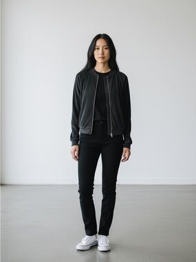 Classic Black Women's Crinkle Bomber Jacket